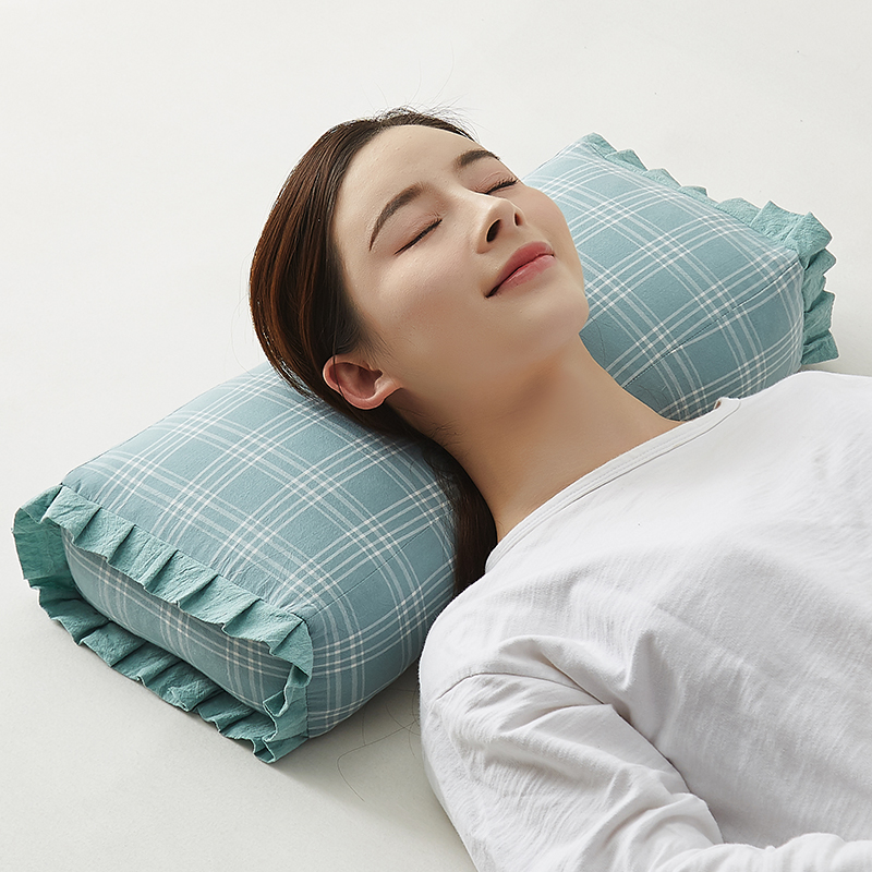 新水洗棉草本植物荞麦壳花边面包枕头护颈椎助睡眠枕芯睡觉家用促