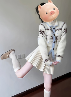 NTOT费尔岛翻领毛衣外套女2025秋冬学院风气质针织衫毛衣半身裙两