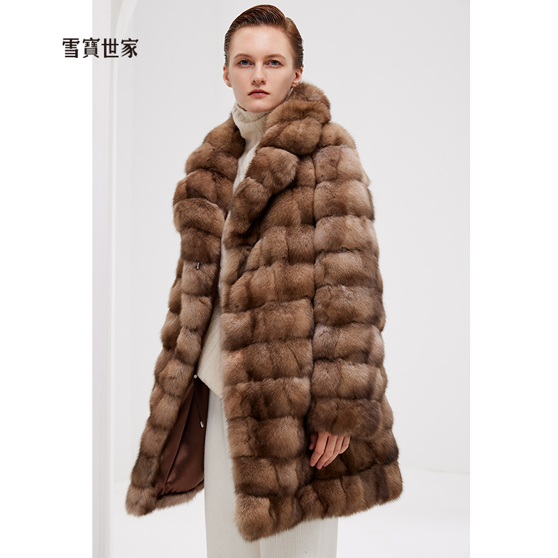 雪宝世家 进口俄罗斯紫金貂皮草大衣女农夫貂皮外套时尚新款冬