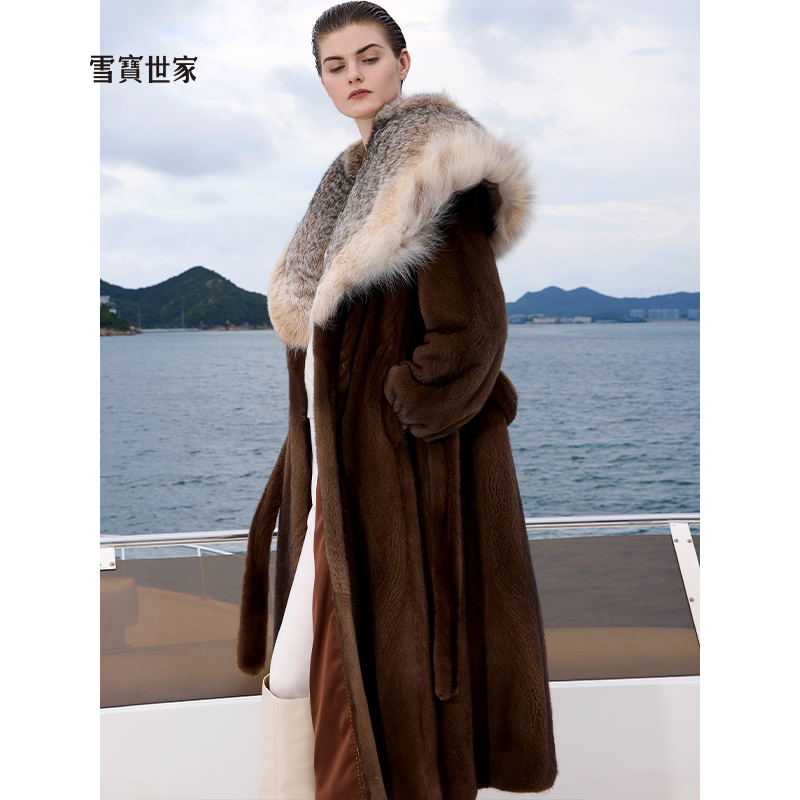 雪寶世家原創(chuàng) 山貓領(lǐng) 進(jìn)口貂皮大衣女中古色進(jìn)口整貂天鵝絨皮草冬