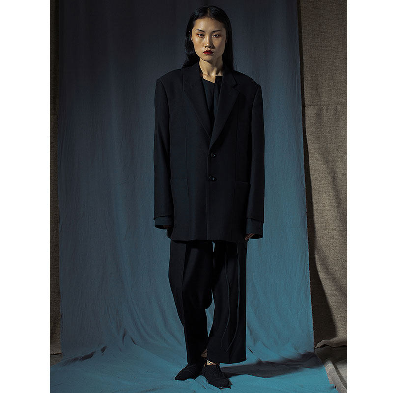 VAPOURBLUE ORIGINAL BLACK SILHOUETTE BLAZER SPRING MENS AND WOMENS RETRO OVERSIZE HIGH-END SUIT