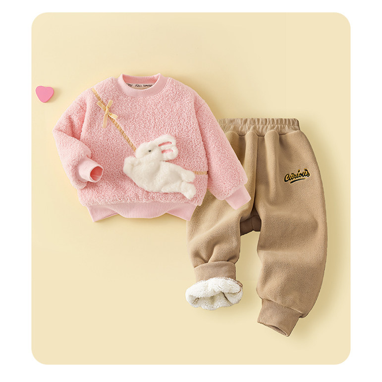 洛米兔童装加绒女孩儿童可爱兔子上衣内搭卫衣外套裤子两件套套装,童装/婴儿装/亲子装,卫衣/绒衫,淘宝优惠券,粉丝福利购,淘宝优惠卷