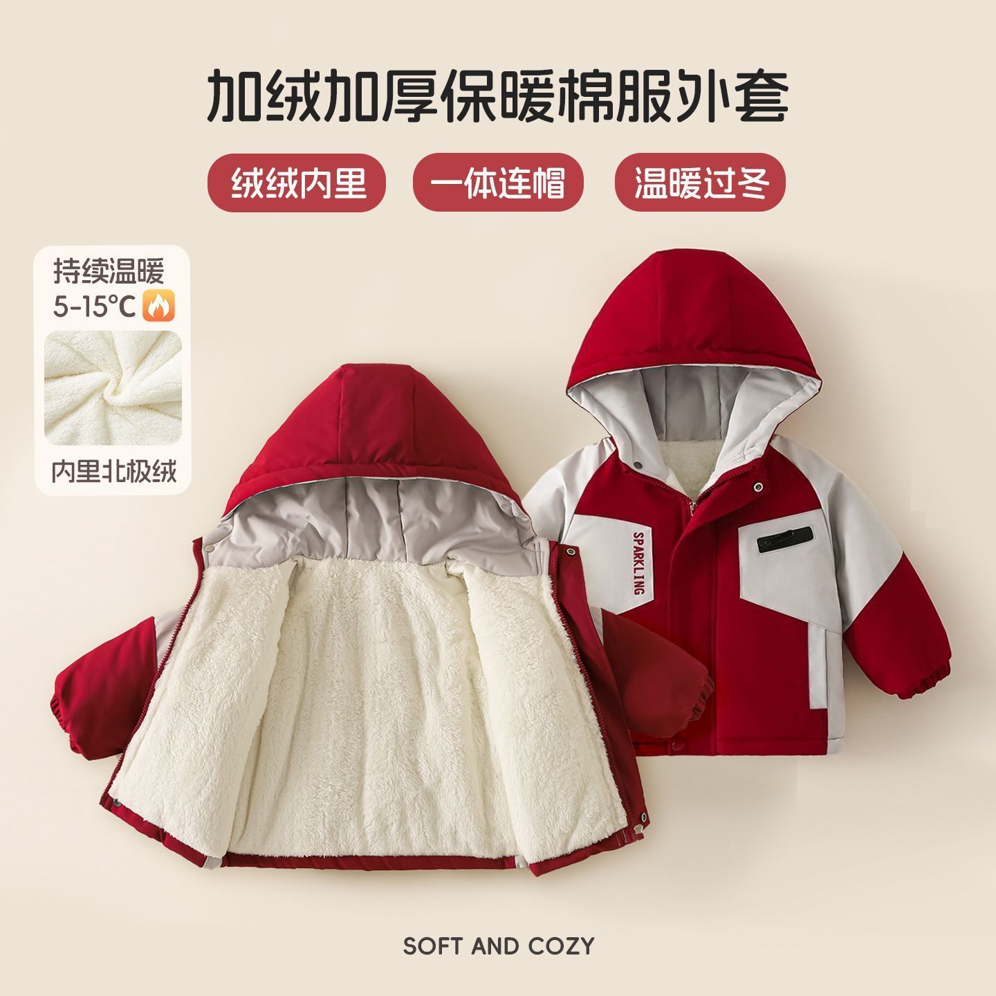 加绒加厚防水保暖棉袄