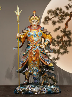 二郎神像纯铜杨戬哮天将军摆件