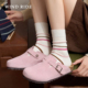 韩国博主同款 双针反针立体条纹蚕丝羊毛混纺女袜温柔系显瘦中筒袜