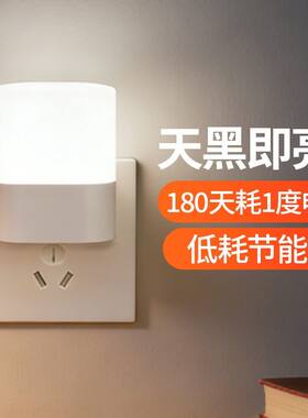 光控感应灯插电小夜灯天黑即亮夜用卧室床头睡眠灯老人起夜节能灯