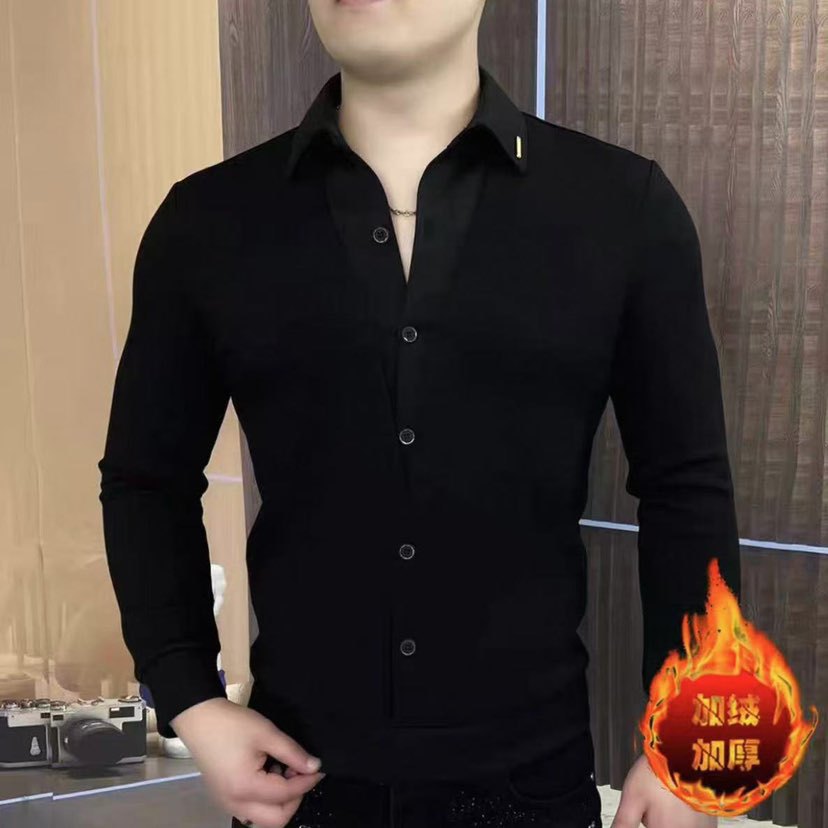 智快鱼官方旗舰店男装木三福卫衣骑士加绒轻奢翻领假两件男上衣图片