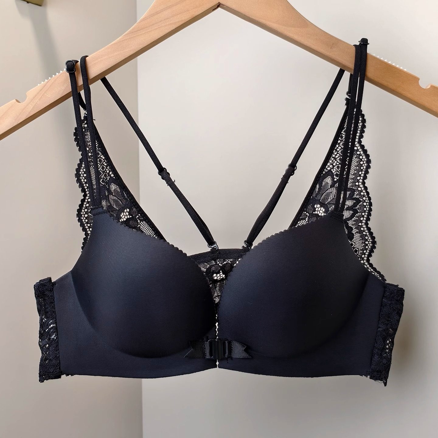 细带前扣美背豹纹收副乳聚拢文胸