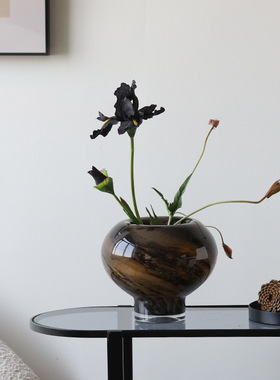 法式琉璃中古花瓶摆件高级感客厅桌面插花花器高档电视柜装饰