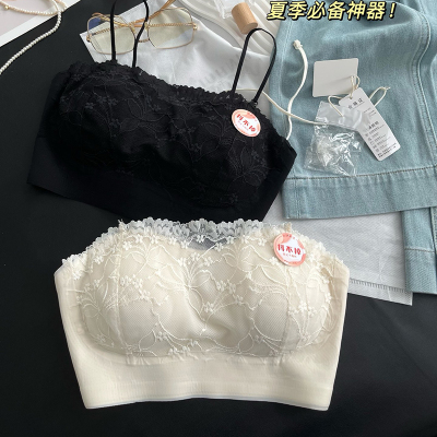 法式蕾丝可拆肩带抹胸防走光文胸