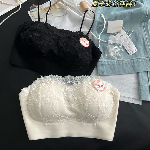 法式蕾丝可拆肩带抹胸防走光文胸
