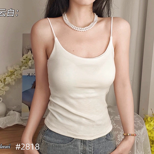 2818螺纹棉纯欲交叉带露背吊带背心女固定杯内搭外穿性感辣妹上衣
