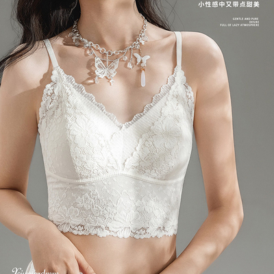 深V蕾丝吊带上薄下厚美背文胸
