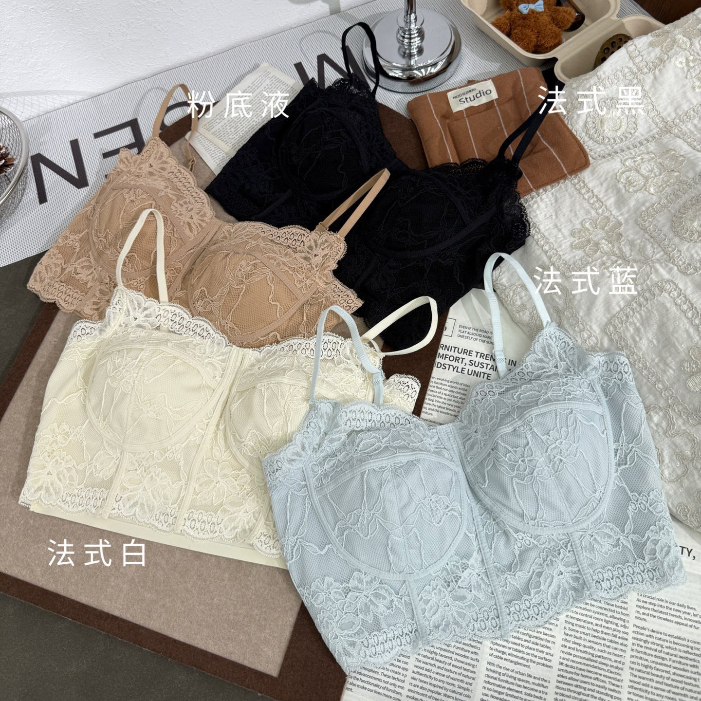 木森女人性感蕾丝马甲线短背心修身显瘦无钢圈聚拢收副乳文胸内衣