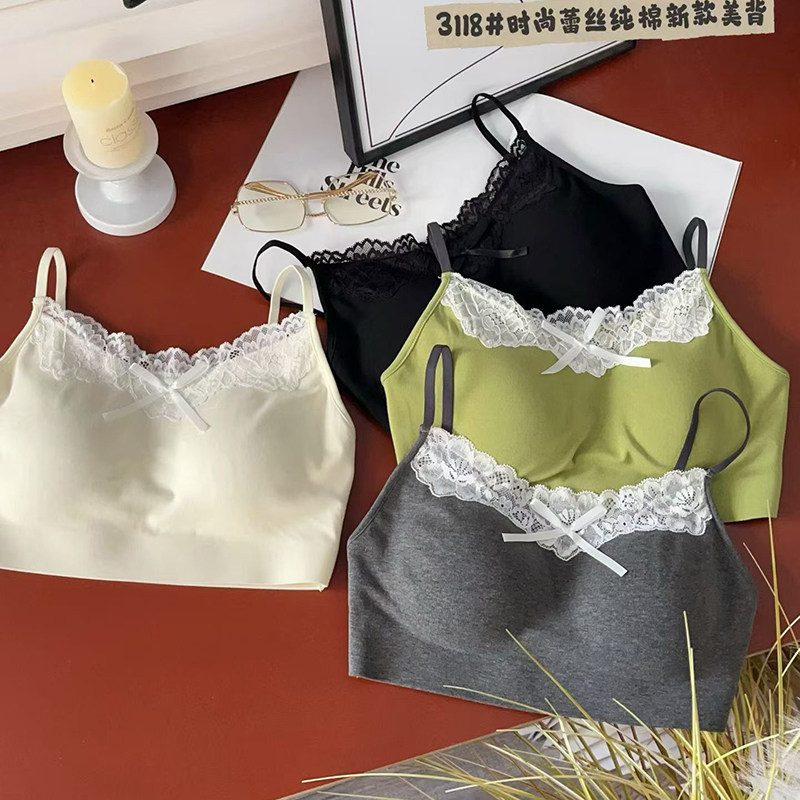 时尚蕾丝纯棉美背抹胸女聚拢亲肤透气无钢圈一体杯防走光文胸内衣