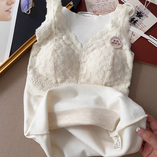 惠芝欣2557秋冬蕾丝羊绒小背心女2023新款 德绒保暖内衣带胸垫潮