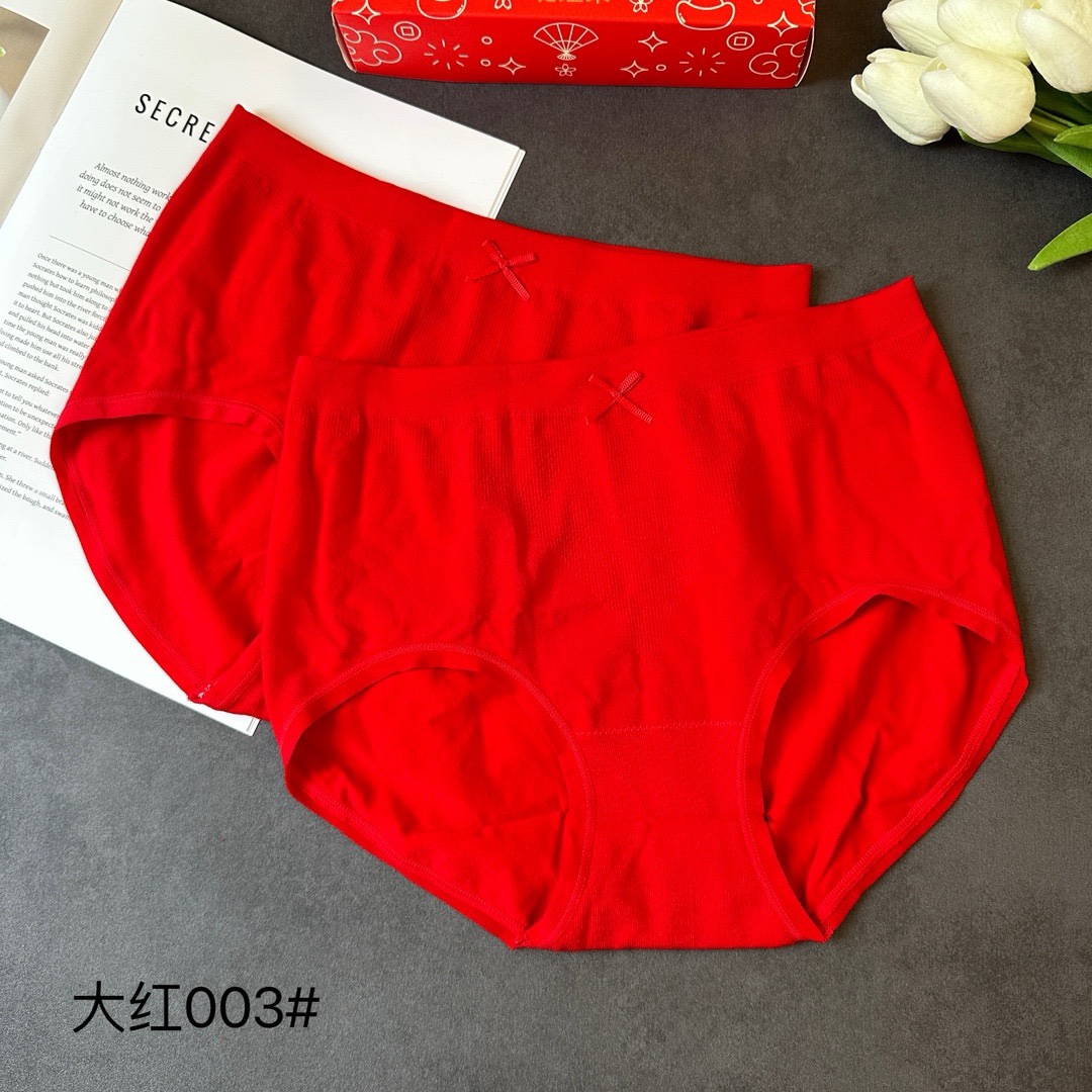 缇娅朵5条装003女中腰内裤红色本命年纯棉抗菌结婚龙年三角裤头