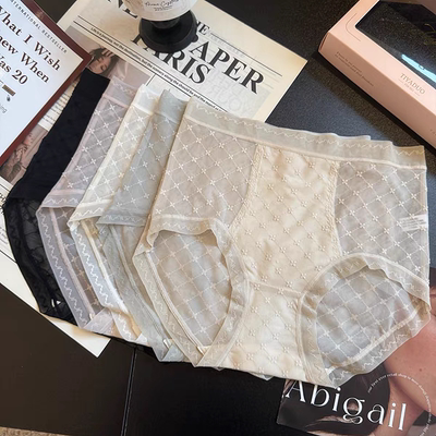 缇娅朵4807法式浪漫网纱蕾丝女五条装内裤中高腰透气抑菌三角裤头