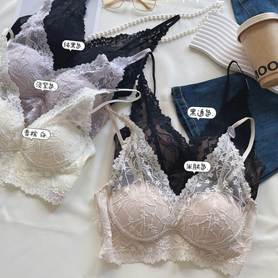 法式蕾丝美背性感深V领小胸聚拢