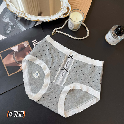 缇娅朵7402纯棉内裤女五条盒装裤头中腰三角短裤头蕾丝波点点底裤