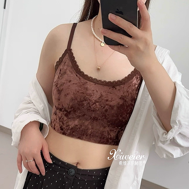 早秋新款丝绒美背蕾丝边内衣抹胸
