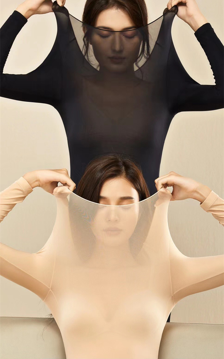 古妃薄款润肤衣亲肤柔软美肤衣保暖自发热超薄长袖圆领无痕打底