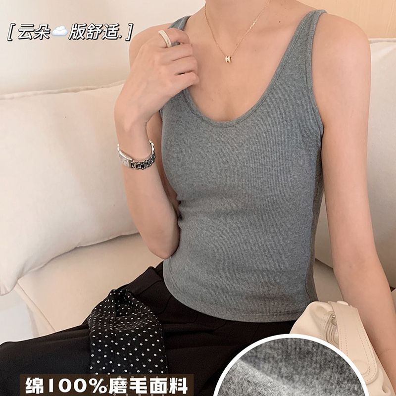 纯棉磨毛女士背心后背全蕾丝镂空