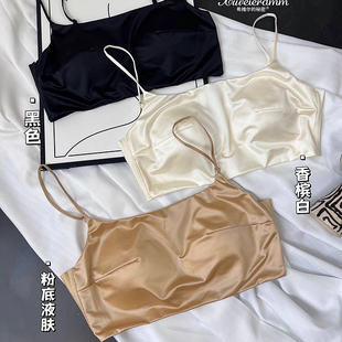 2552春夏珠光缎面细带美背抹胸一字领防走过固定杯内衣露背裹胸女