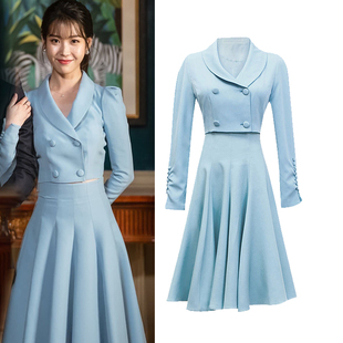 李智恩iu德鲁纳酒店张满月同款短款西装上衣大裙摆半身裙套装显瘦