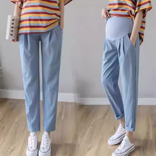 清仓孕妇裤春秋外穿宽松休闲裤棉麻孕妇裤子秋季哈伦裤孕期九分裤