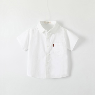 衬衣薄款 男童白衬衫 新款 夏季 演出服纯棉班服中大童上衣校服 短袖