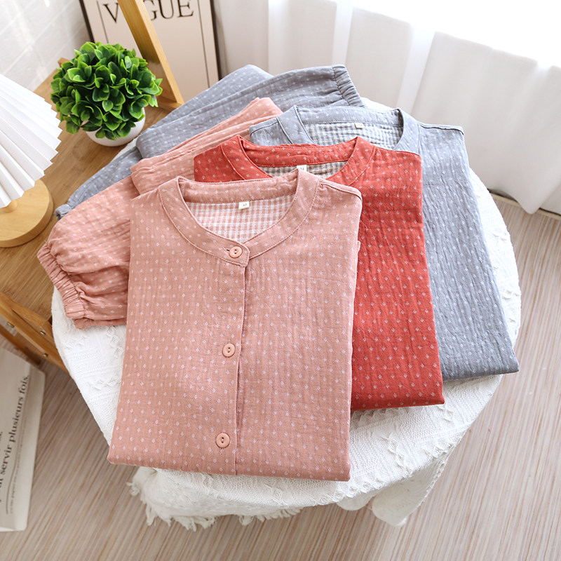 无印风纯棉纱布女士睡衣春秋新款简约立领长袖套装情侣宽松家居服,女士内衣/男士内衣/家居服,睡衣/家居服套装,淘宝优惠券,粉丝福利购,淘宝优惠卷