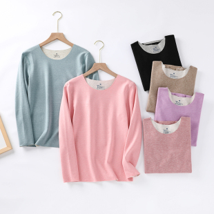 外贸德绒无痕秋衣女秋冬蚕丝保暖内衣加绒加厚美体修身 无痕打底衫