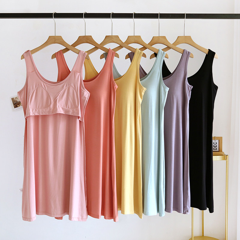 夏季带胸垫睡裙女士薄款莫代尔吊带背心性感连衣裙宽松无袖家居裙,女士内衣/男士内衣/家居服,睡裙,淘宝优惠券,粉丝福利购,淘宝优惠卷