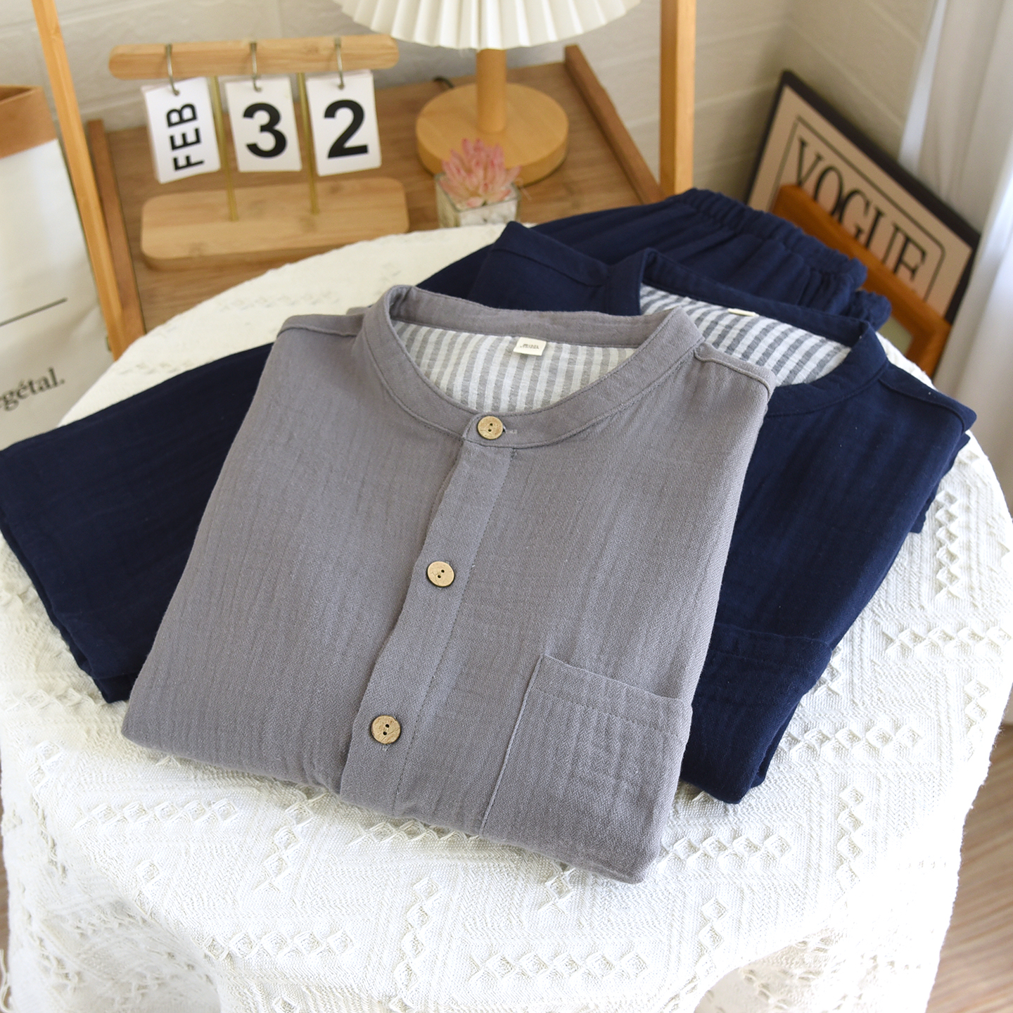 日系无印风男士睡衣春秋季纯棉