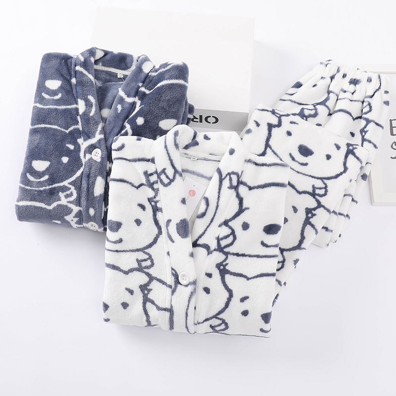 情侣款加厚法兰绒面料，简约卡通