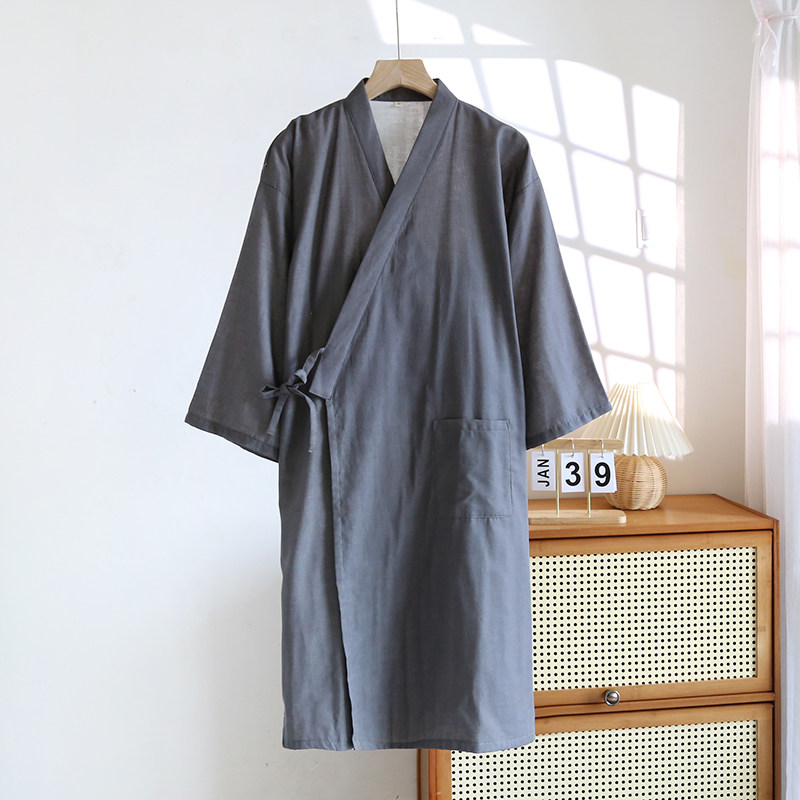 日系和服睡衣男士春夏季纯棉双层纱布薄款家居服睡袍汗蒸服浴袍