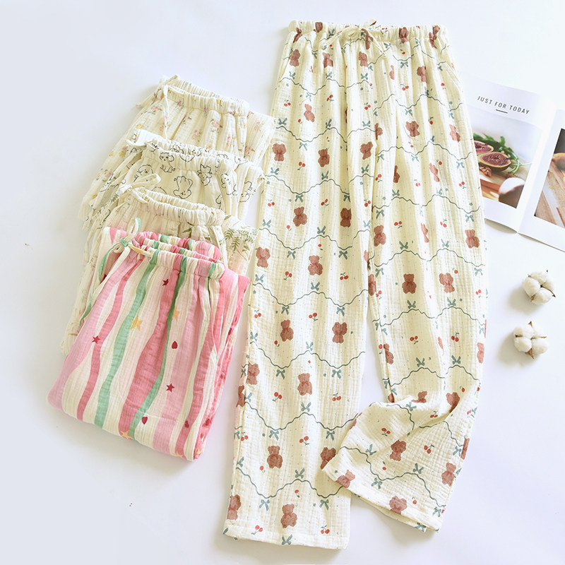 薄款纯棉睡裤女春秋季宽松全棉双层纱布裤子长裤透气家居裤空调裤,女士内衣/男士内衣/家居服,睡裤/家居裤,淘宝优惠券,粉丝福利购,淘宝优惠卷