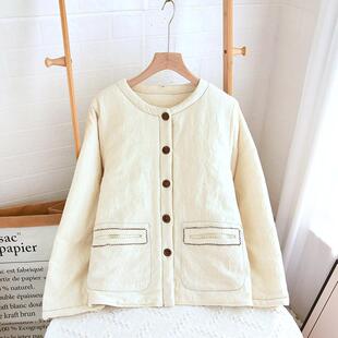 新款复古提花棉麻睡衣女秋冬季三层夹棉加厚可外穿小棉袄高档轻奢