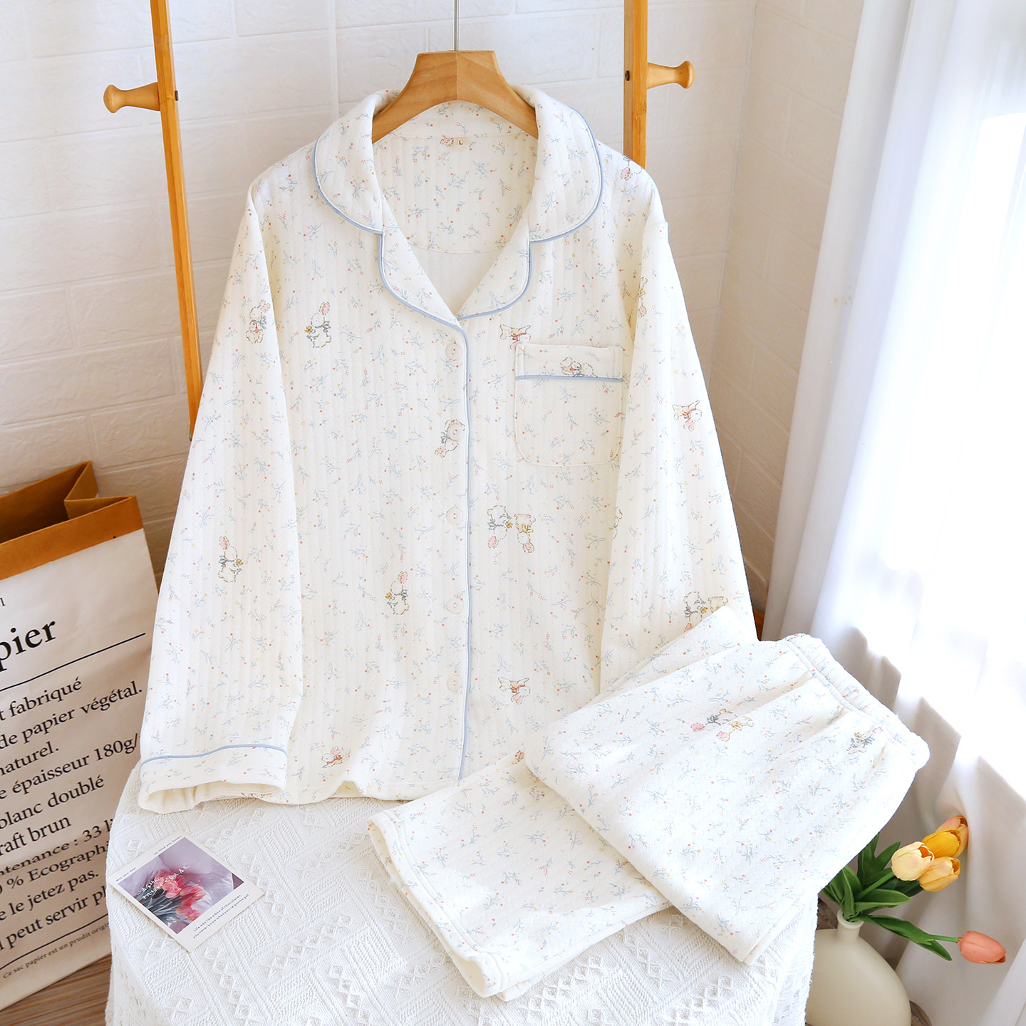 日系纯棉空气层睡衣套装女士春秋季新款三层夹棉甜美碎花家居服,女士内衣/男士内衣/家居服,睡衣/家居服套装,淘宝优惠券,粉丝福利购,淘宝优惠卷