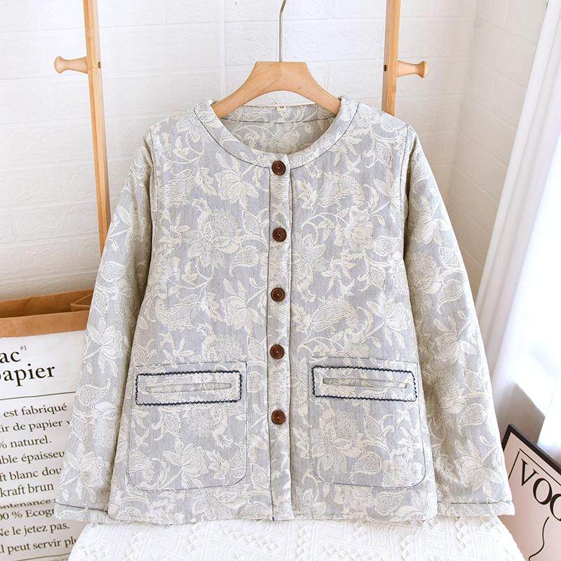 新款纯棉纱布三层夹棉睡衣女士秋冬季复古提花加厚棉袄家居服上衣,女士内衣/男士内衣/家居服,睡衣上装,淘宝优惠券,粉丝福利购,淘宝优惠卷