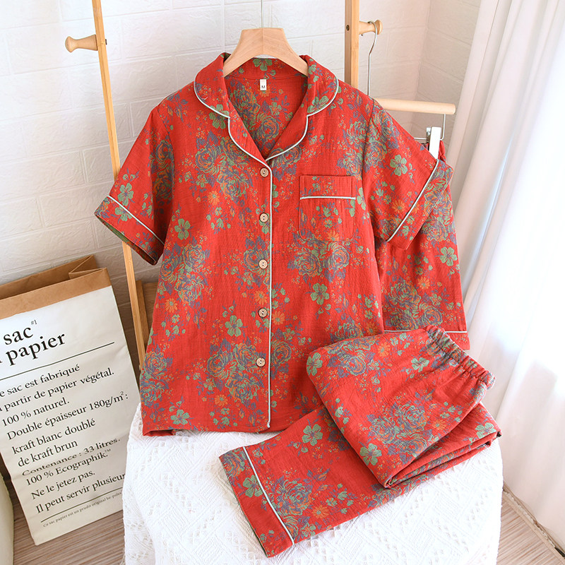 新款国风复古睡衣女春夏纯棉纱布色织提花短袖短裤家居服三件套装,女士内衣/男士内衣/家居服,睡衣/家居服套装,淘宝优惠券,粉丝福利购,淘宝优惠卷