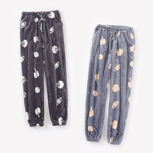 冬季情侣法兰绒睡裤男士收口保暖家居裤大码加厚珊瑚绒居家长裤女