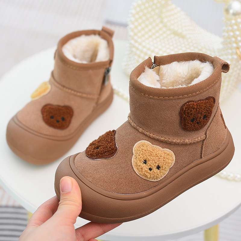 女童雪地靴真皮男童棉靴2025冬季新款加绒加厚童鞋儿童保暖大棉鞋