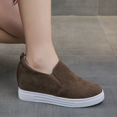 鞋 内增高6CM坡跟乐福鞋 磨砂运动鞋 春秋绒面厚底41大码 高跟单鞋 女