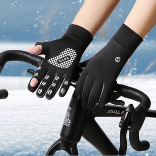 手套男秋冬季运动加绒加厚保暖女骑行开车防风防泼水翻盖触屏防滑