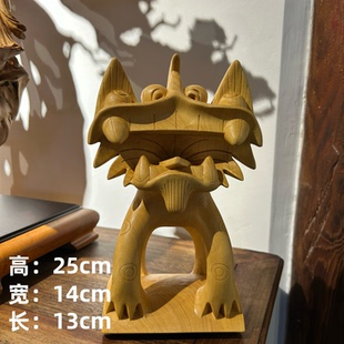 剑川木雕 手工雕刻黄杨木瓦猫白族传统图腾神兽茶空间书房摆件
