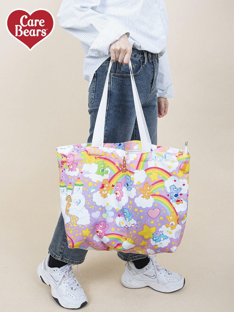carebears爱心熊百搭帆布包包女大容量学生书包时尚手提包购物袋