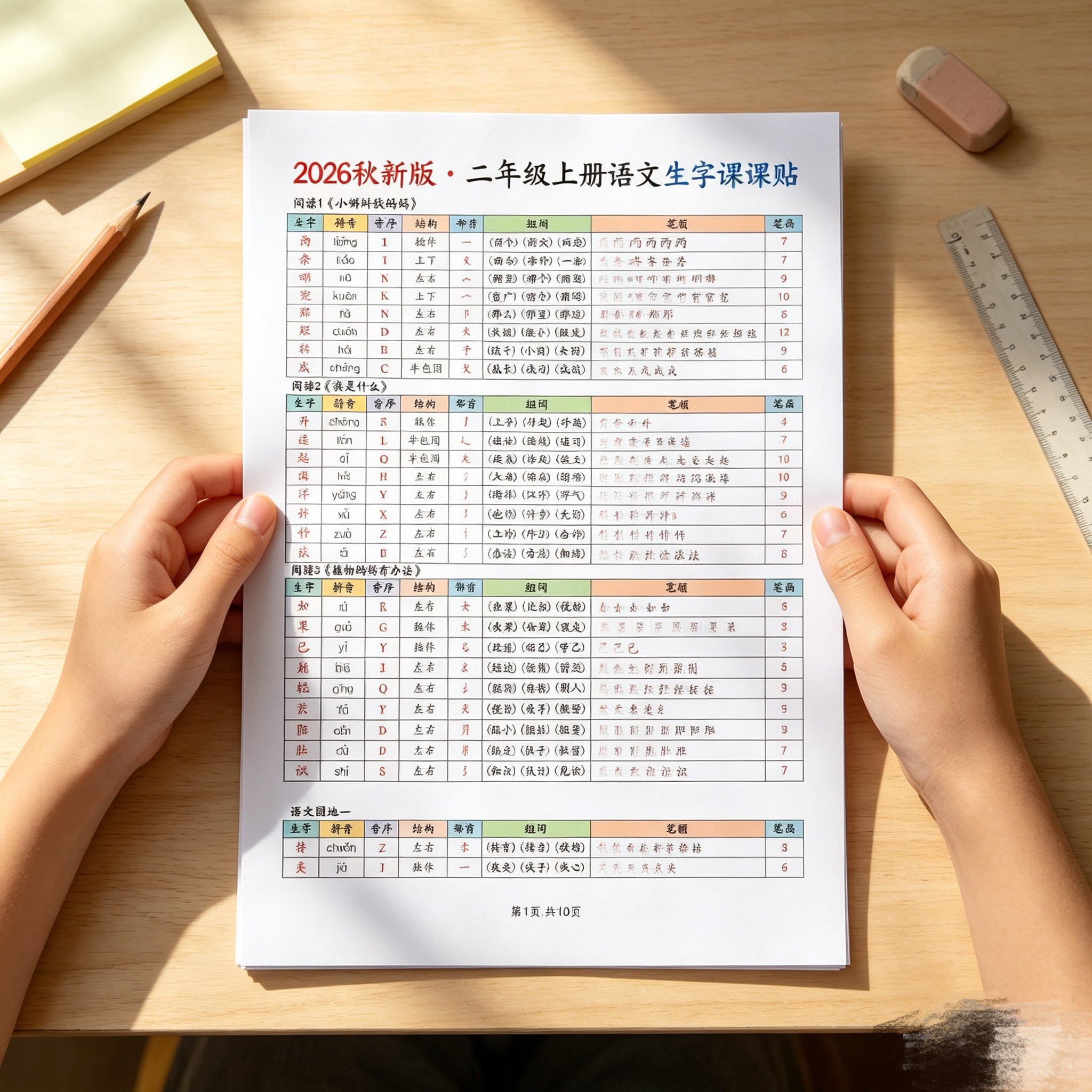 新版二年级上册语文写字表课课贴课业本/教学用本