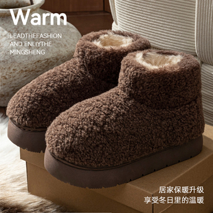 加绒加厚保暖外穿毛绒绒增高棉拖鞋 2525新款 女士冬季 厚底高帮棉鞋